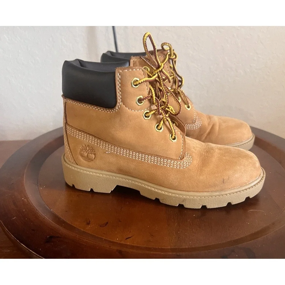 Timberland Boots Boys Size 1 Wheat 6 Inch Premium‎ Waterproof Nubuck Work 10760